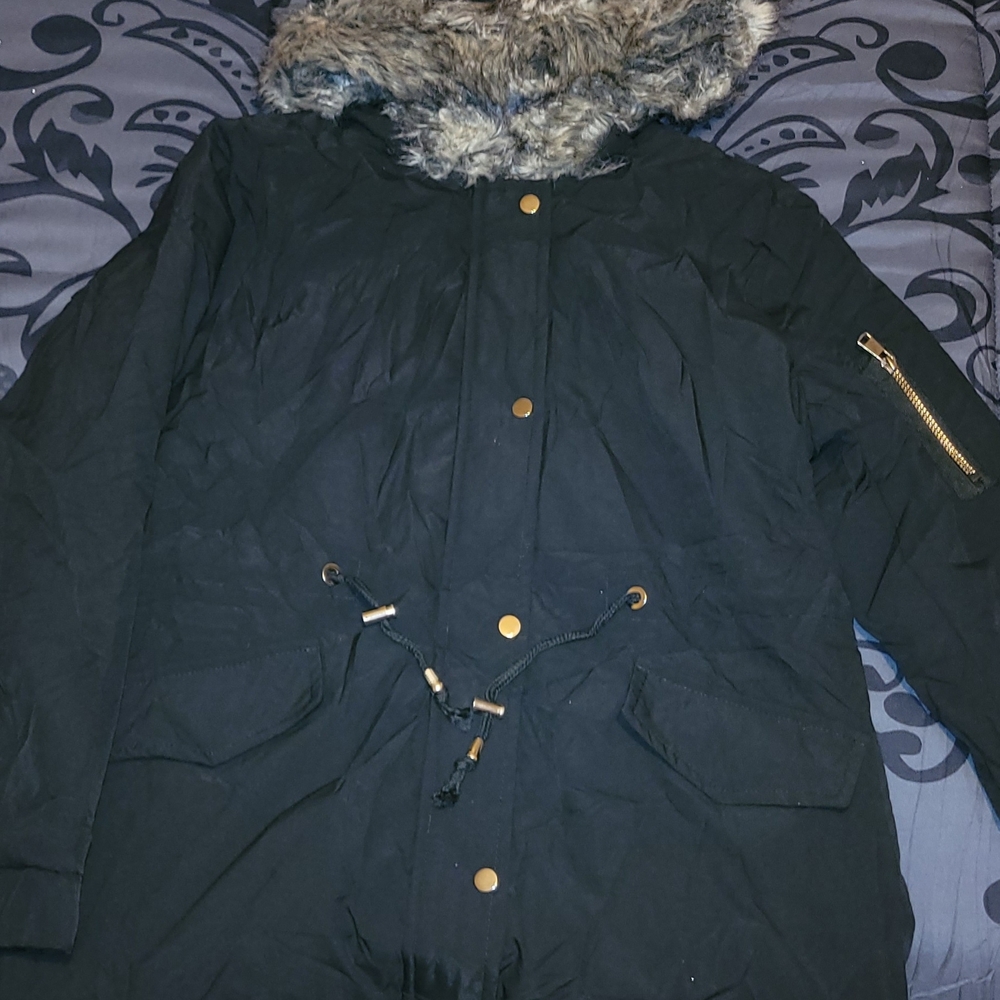 Black Parka with Faux Fur Hood